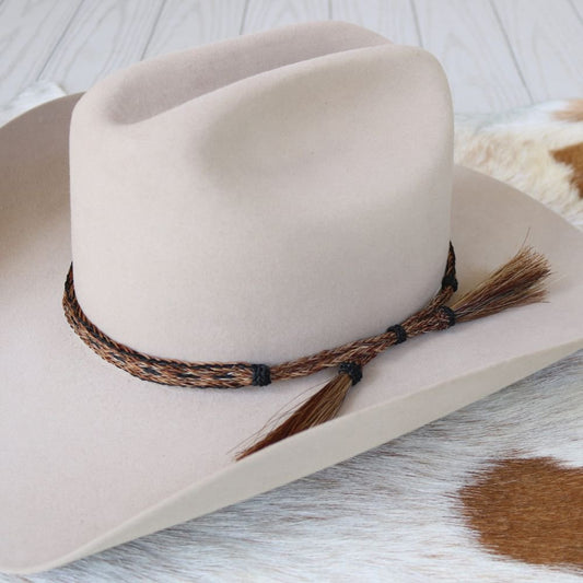 Horsehair 5 Strand Braided Hat Band with Double Tassel - Lariat