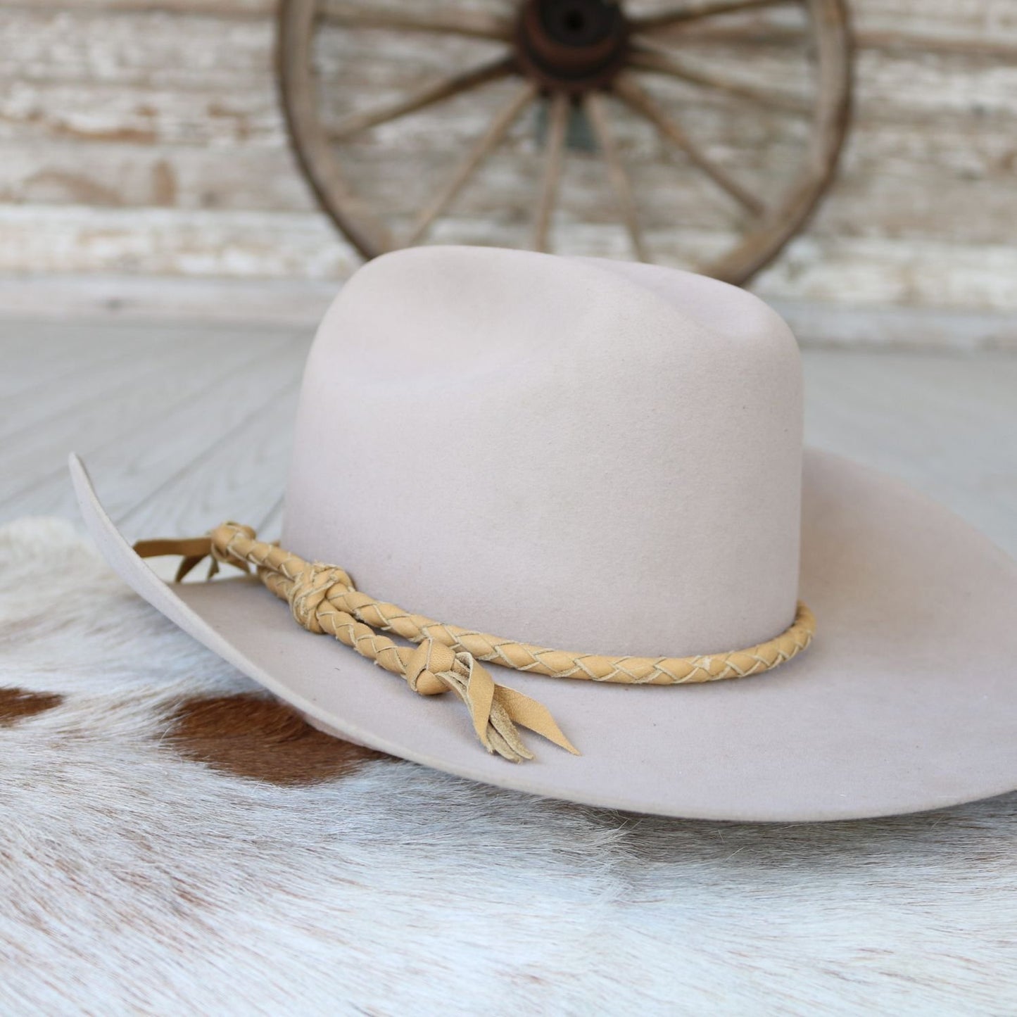 Camel Single Braided Leather Hat Band