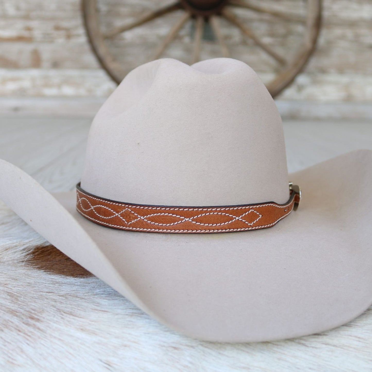 Brown Boot Stitch Leather Hat Band