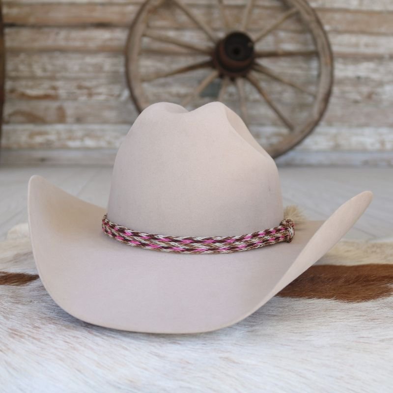 Genuine Horsehair 6 Strand Braided Hat Band with Single Tassel - Cerise