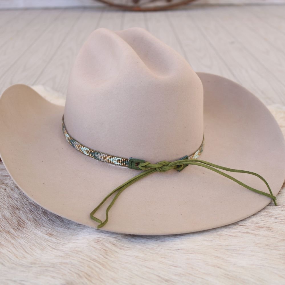 Green Chevron Beaded Hat Band