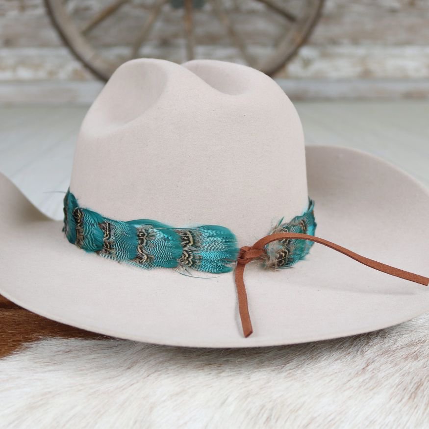 Blue Feather Hat Band - Pearl