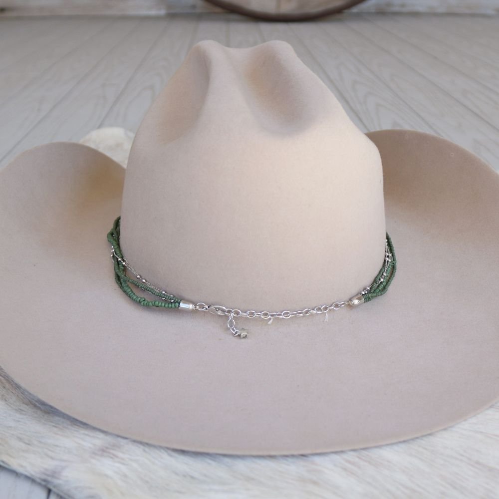 Green Multi-Strand Beaded Hat Band