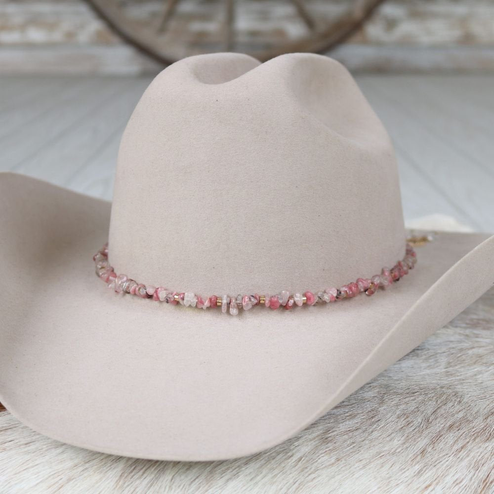Pink Rose Tumbled Stone Hat Band