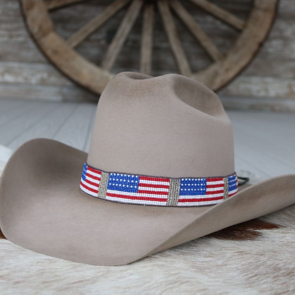 American Flag Beaded Hat Band