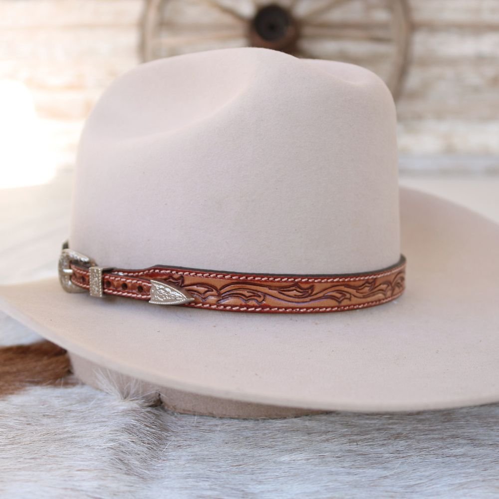 Carved Leather Hat Band - Dakota