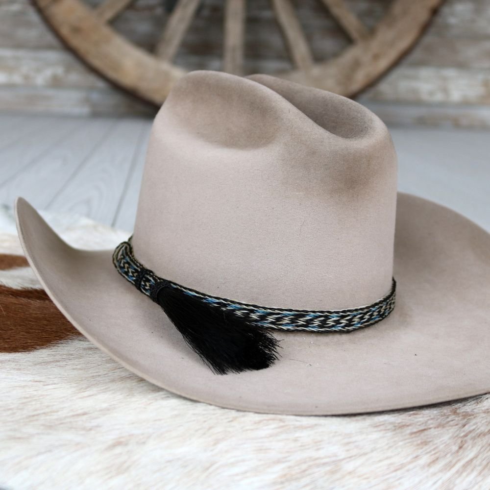 Genuine Horsehair 6 Strand Braided Hat Band with Single Tassel - Frost