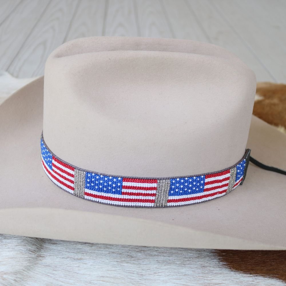 American Flag Beaded Hat Band