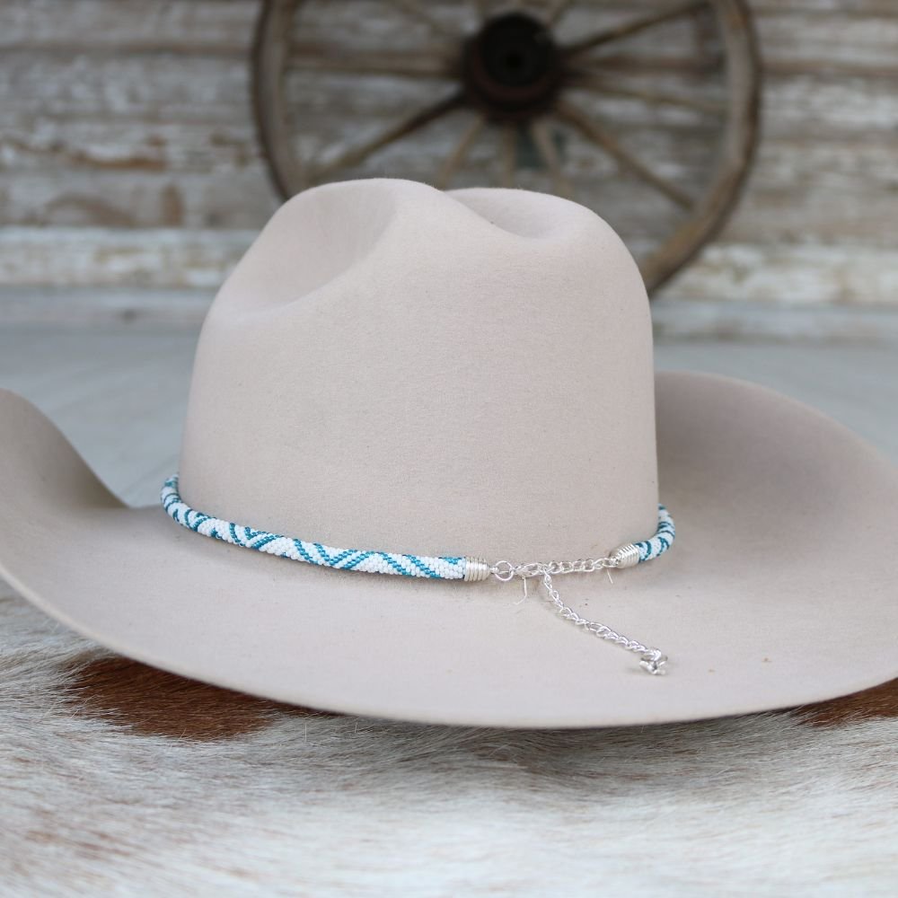 Round Beaded Hat Band (White & Blue)