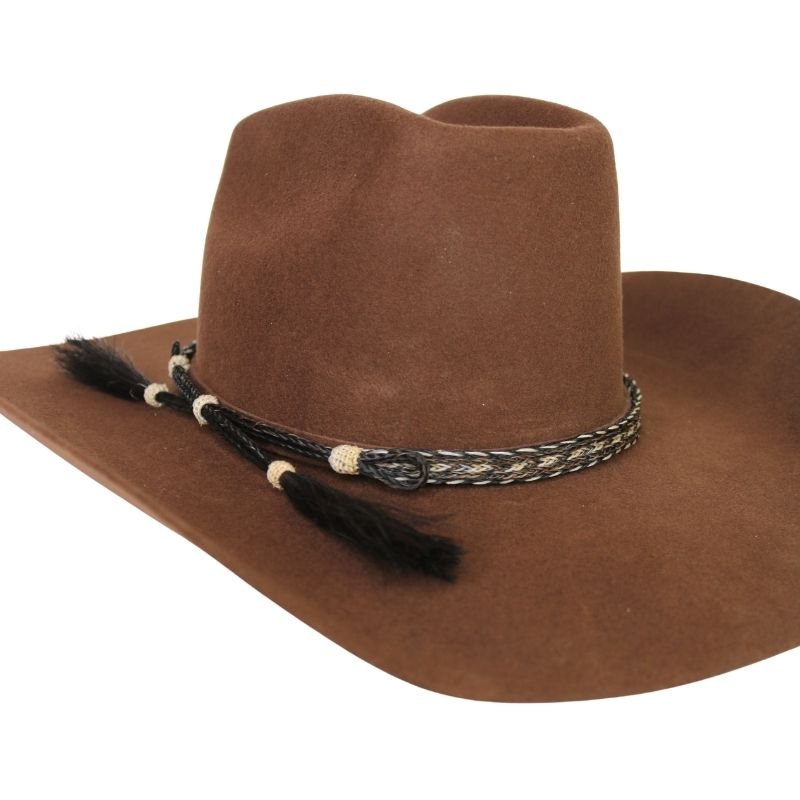 Horsehair Braided Double Tassel Hat Band - Stripe