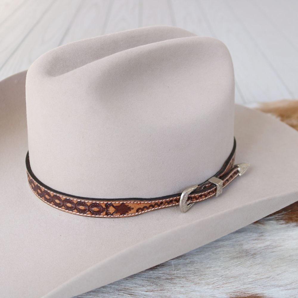 Brown Tooled Leather Hat Band - Jones