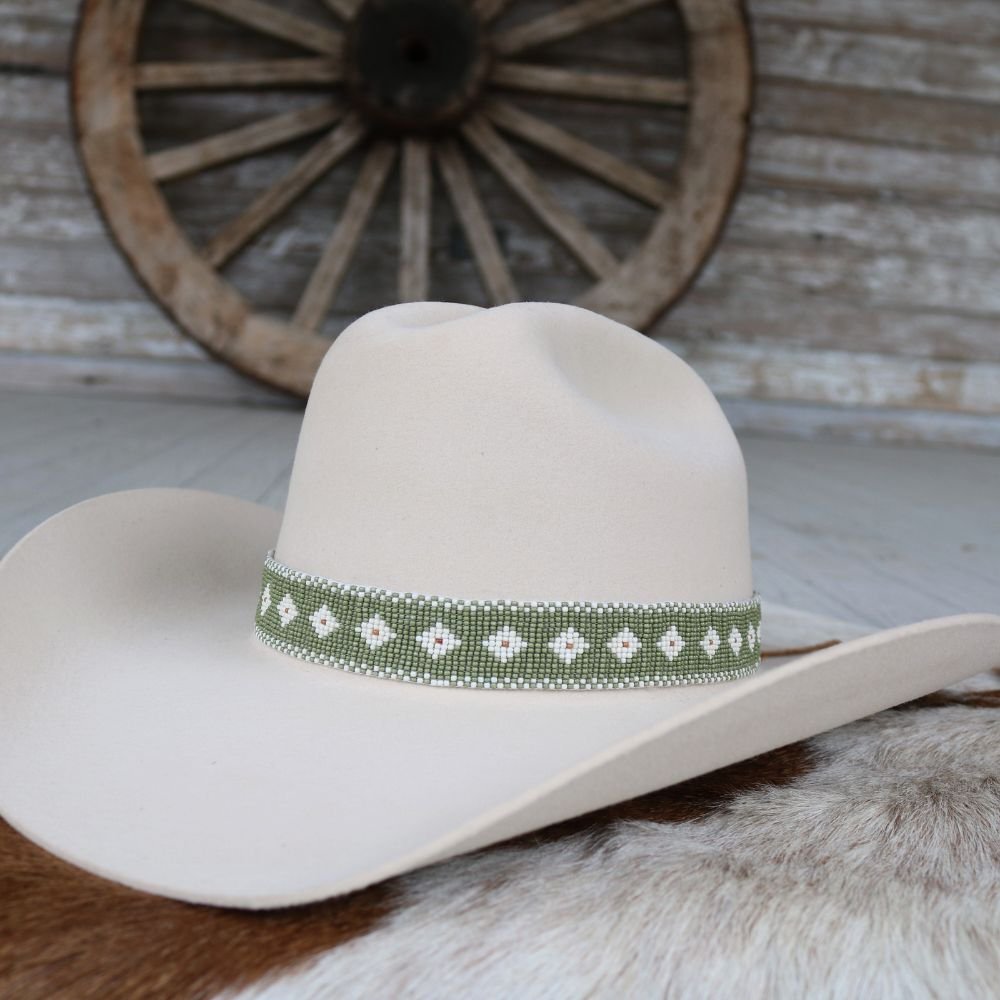 Western Beaded Hat Band – The Daisy (Sage Green)
