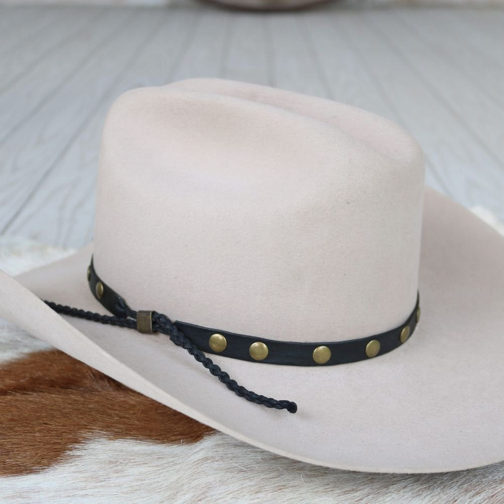 Black Studded Goat Leather Hat Band