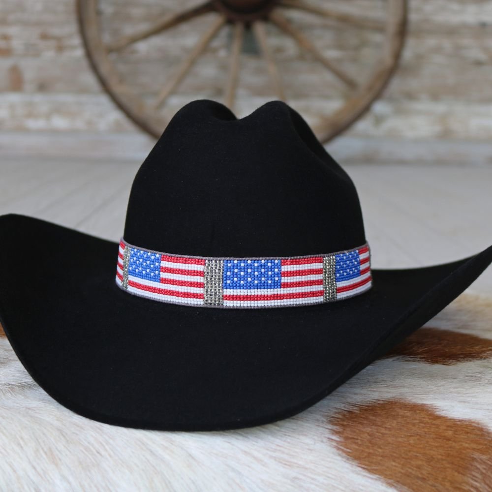 American Flag Beaded Hat Band