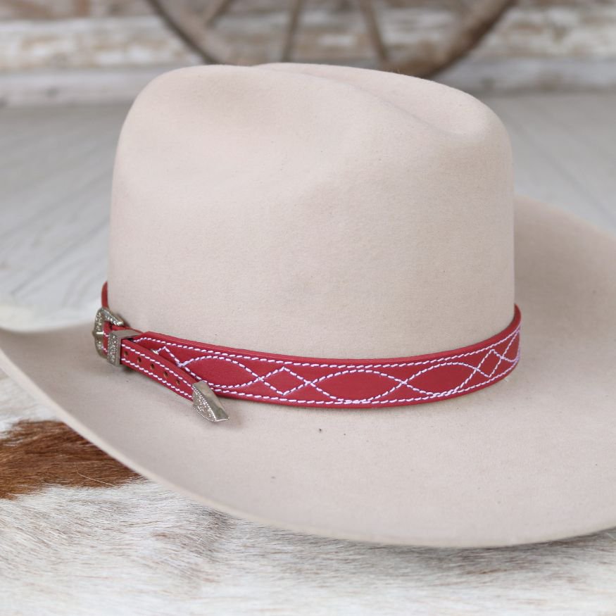 Red Leather Boot Stitch Hat Band