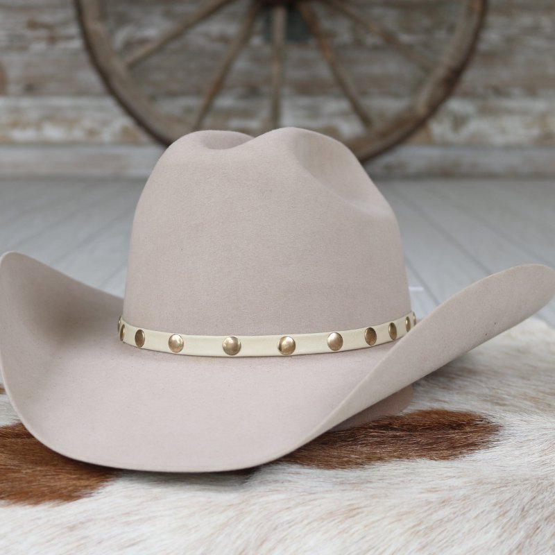 Cream Studded Goat Leather Hat Band