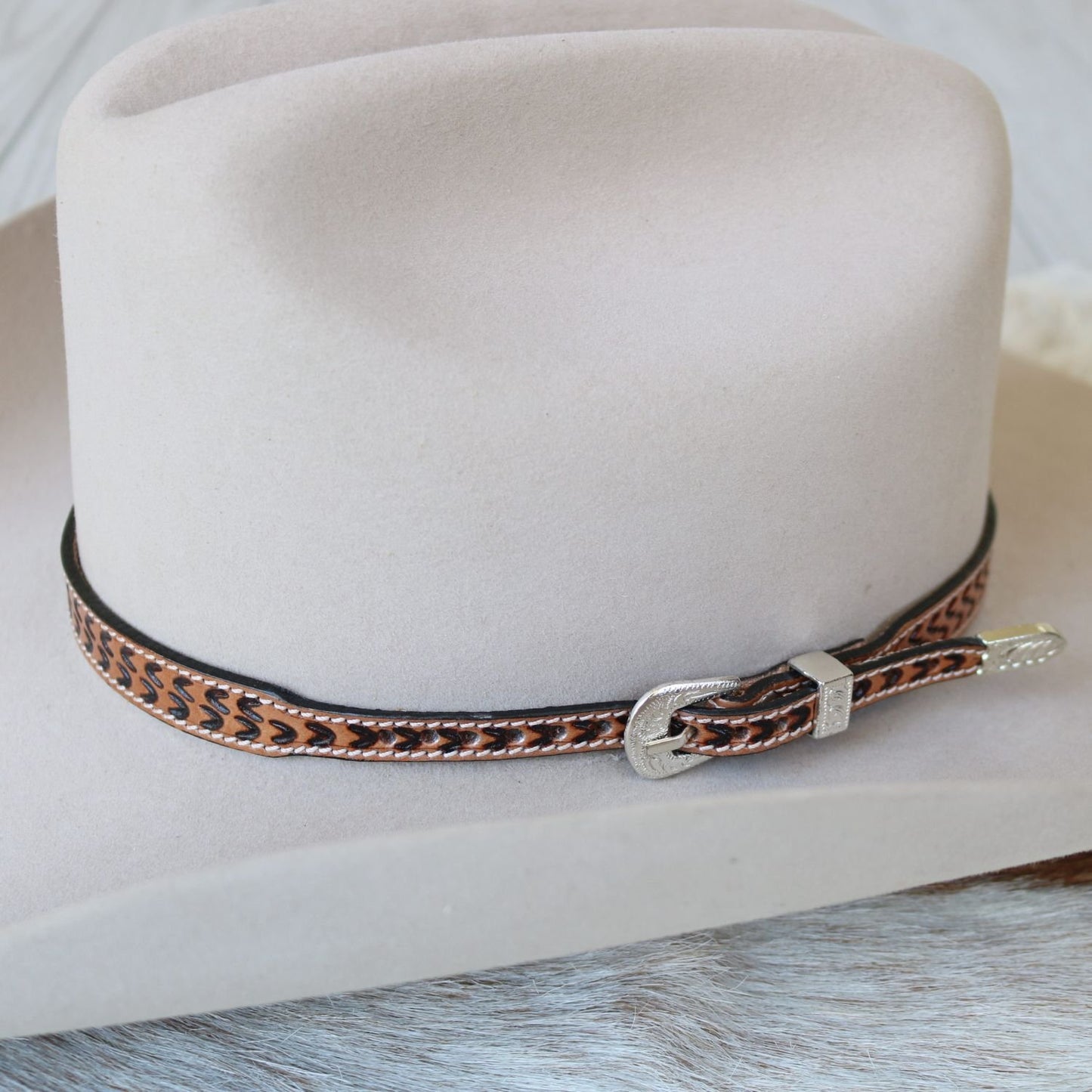 Brown Leather Stamped Hat Band - Cimarron