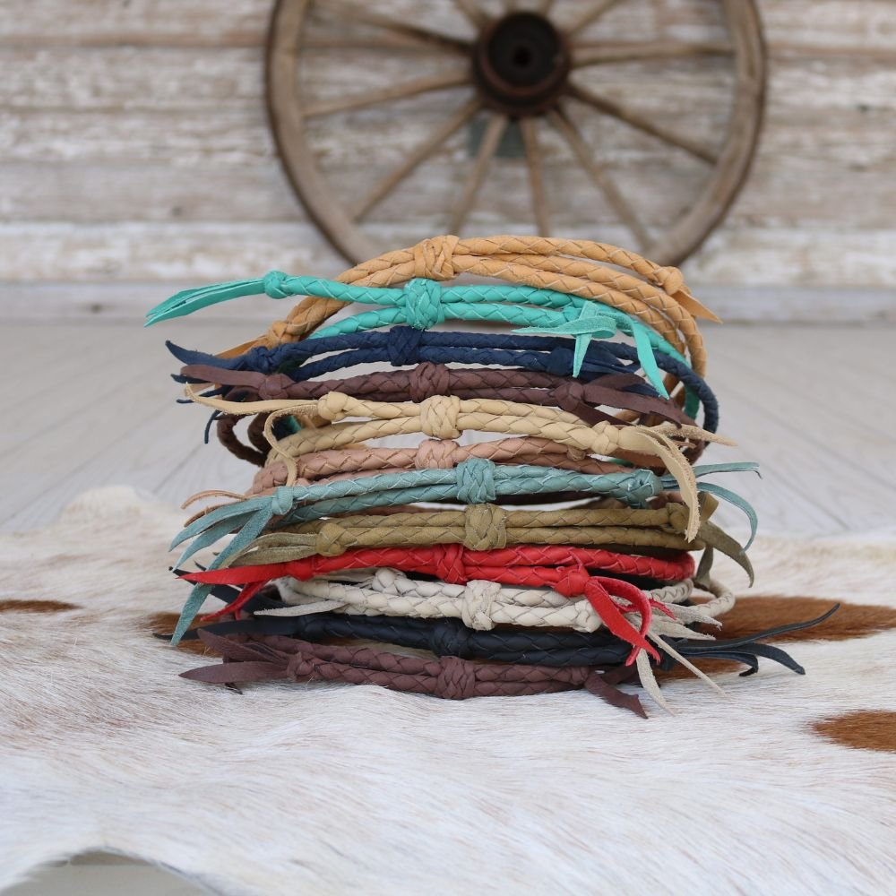 Aqua Braided Leather Hat Band