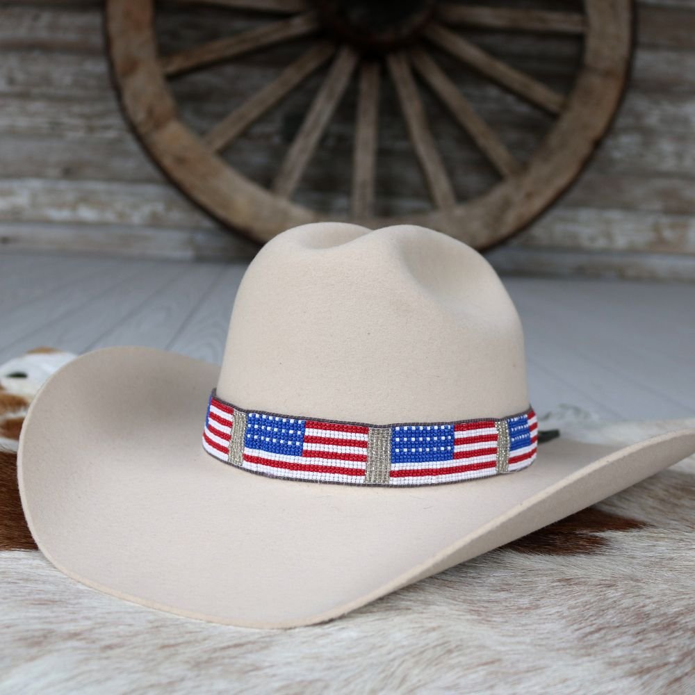 American Flag Beaded Hat Band