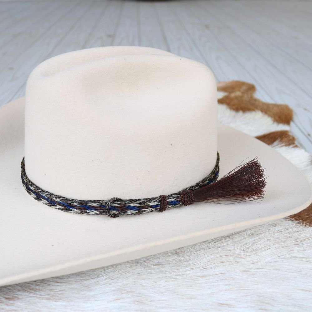 Genuine Horsehair 6 Strand Braided Hat Band with Single Tassel - Cobalt