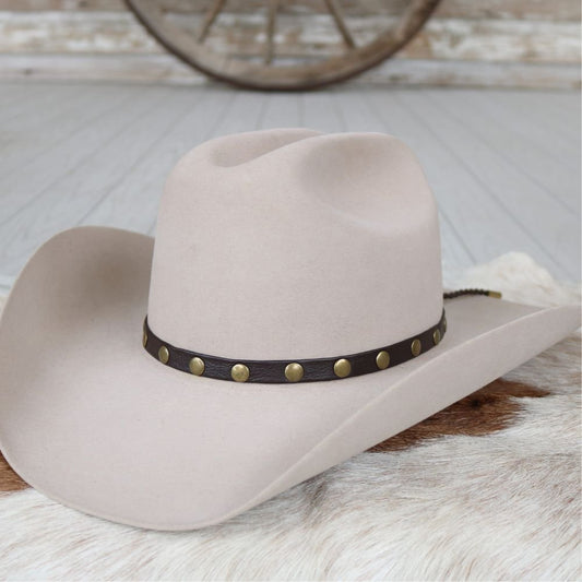 Espresso Studded Goat Leather Hat Band