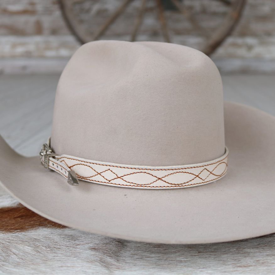 Bone White Leather Boot Stitch Hat Band