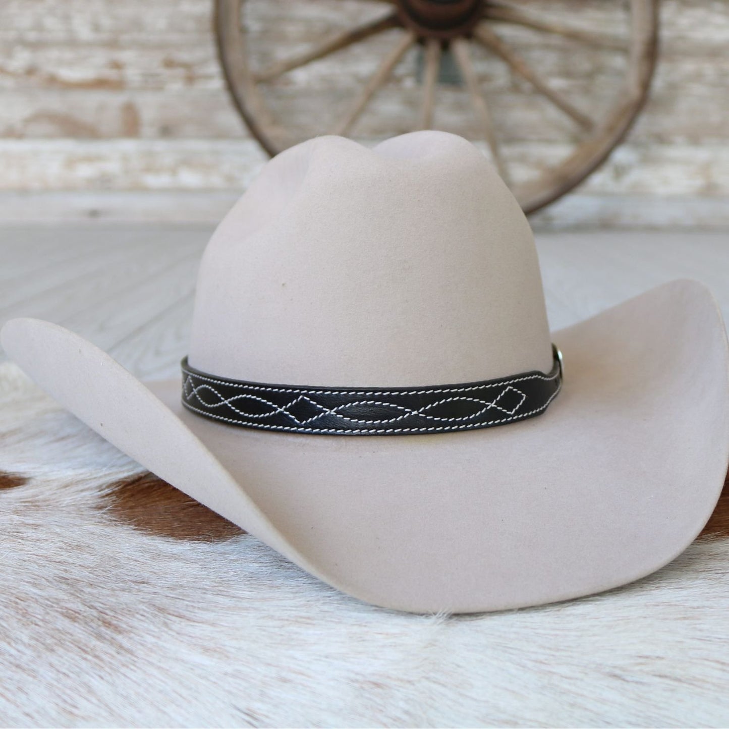 Black Leather Boot Stitch Hat Band