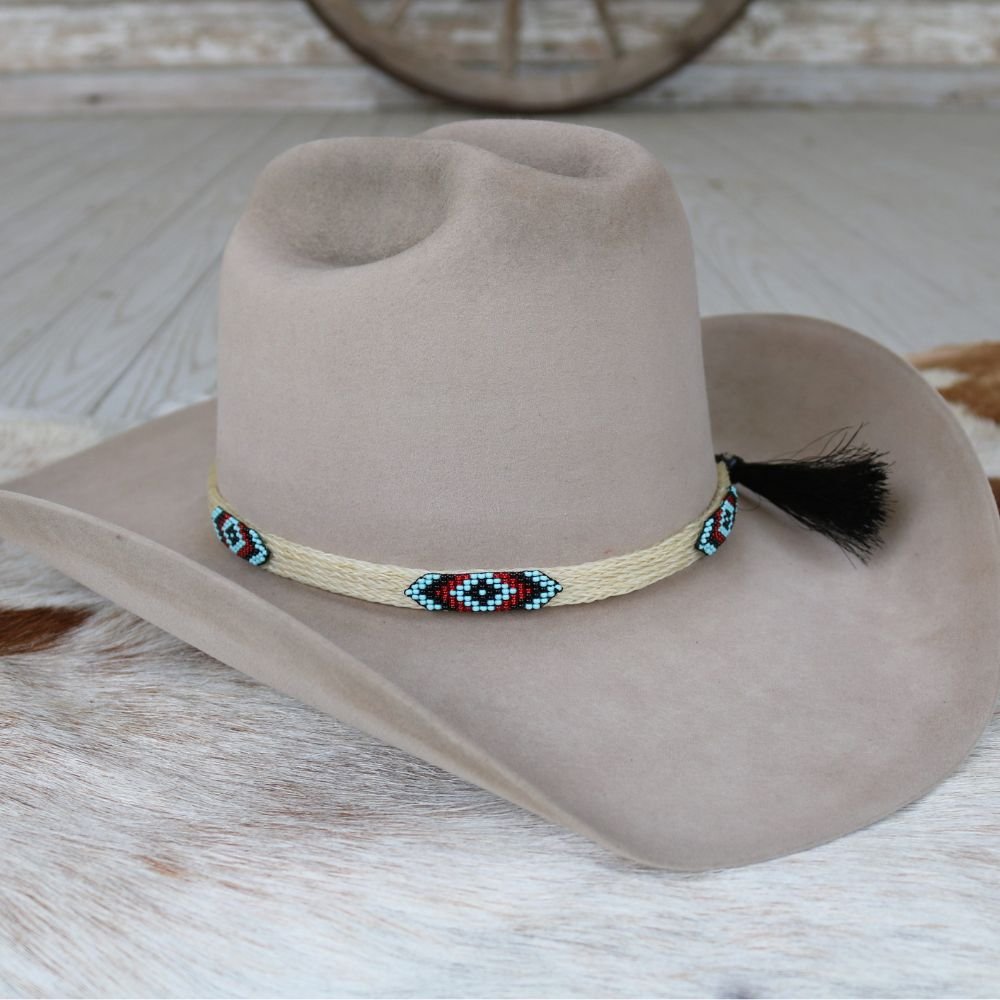 Genuine Horsehair 5 Strand Beaded Hat Band with Double Tassel - Cheval