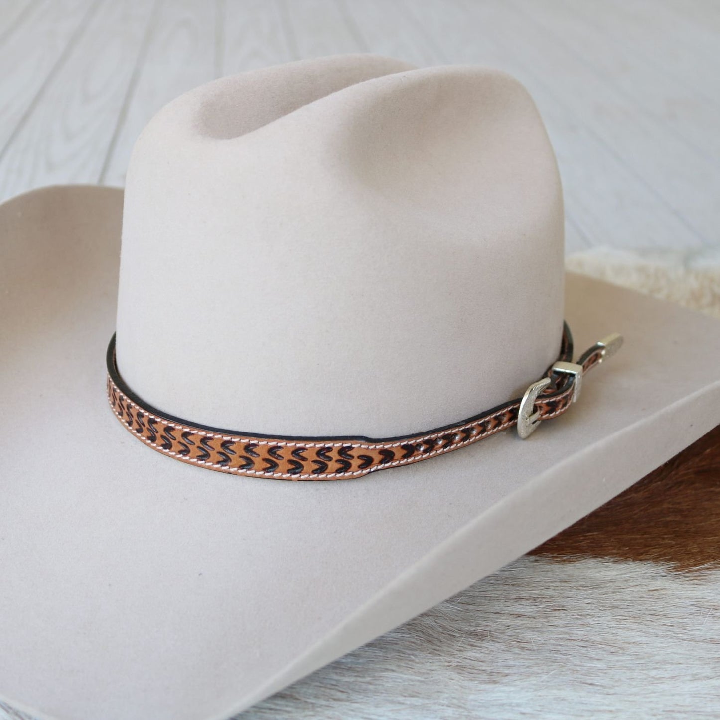 Brown Leather Stamped Hat Band - Cimarron