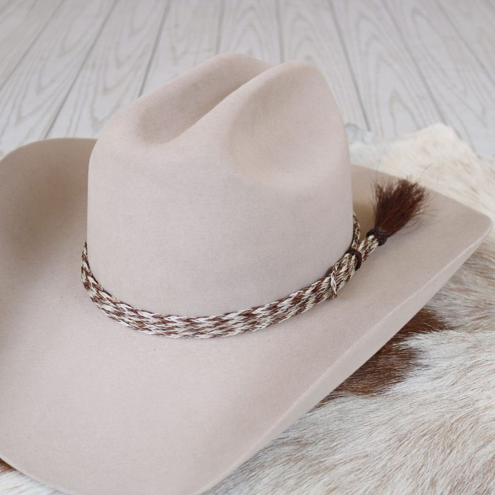 Genuine Horsehair 6 Strand Braided Hat Band with Single Tassel - Chestnut