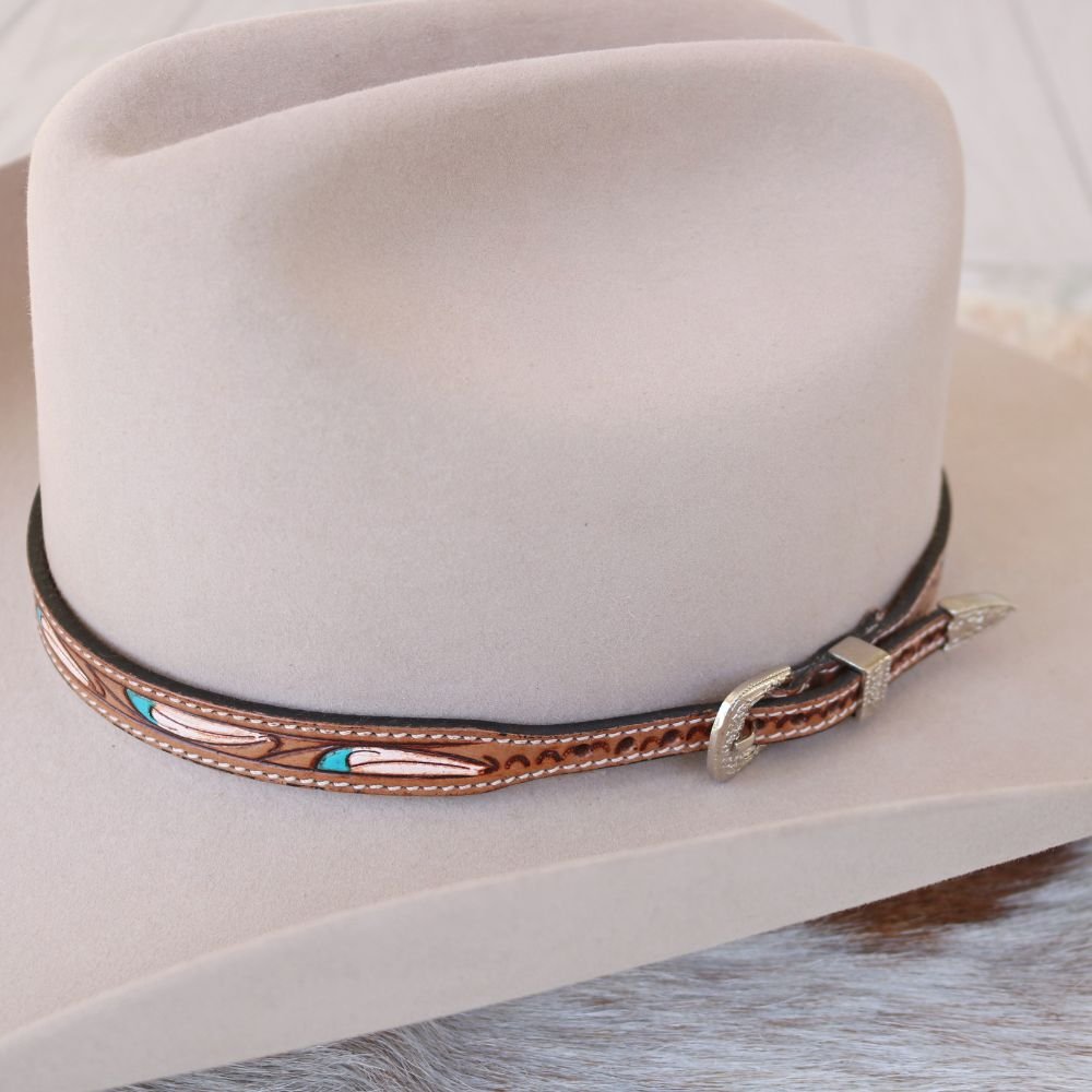 Carved Feather Leather Hat Band - Lark
