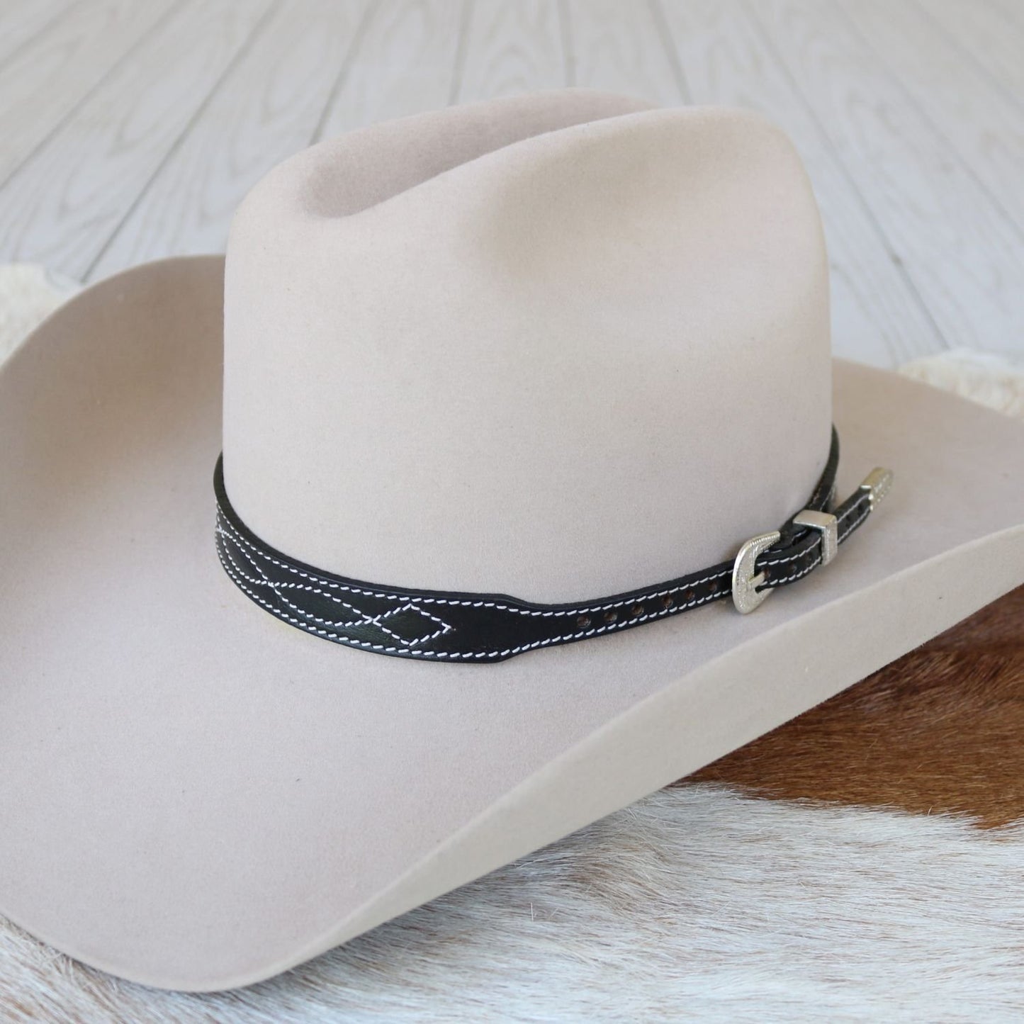 Black Leather Boot Stitch Hat Band