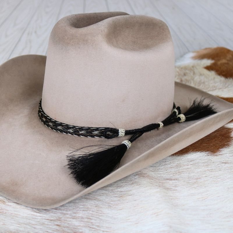 Horsehair Braided Double Tassel Hat Band - Stripe