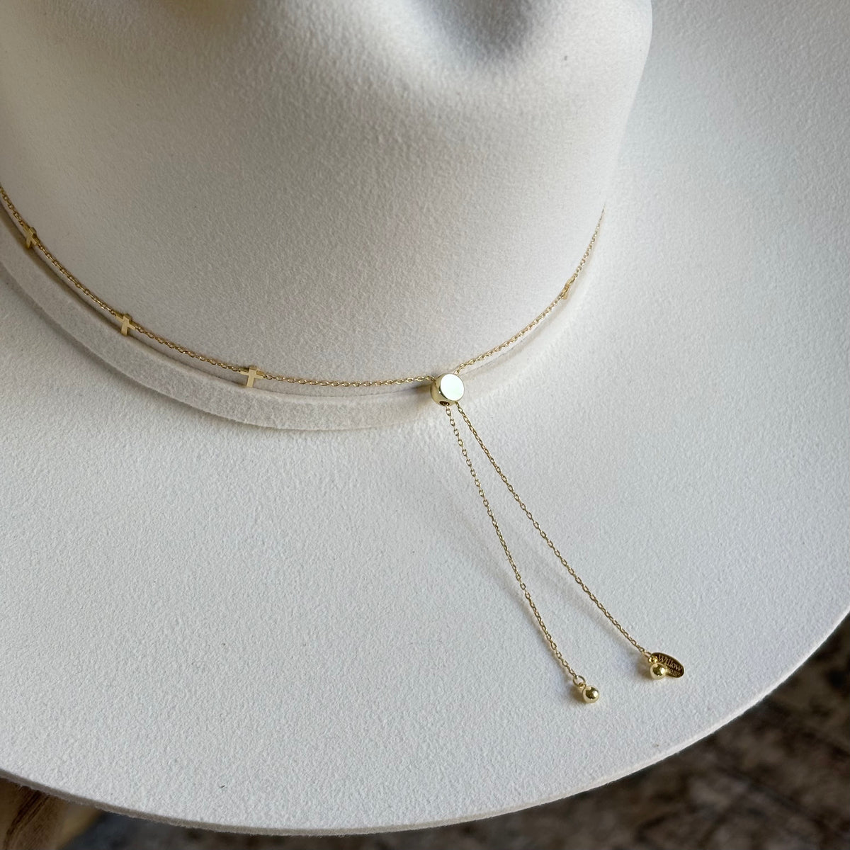 14K Gold Plated Cross Chain Hat Band