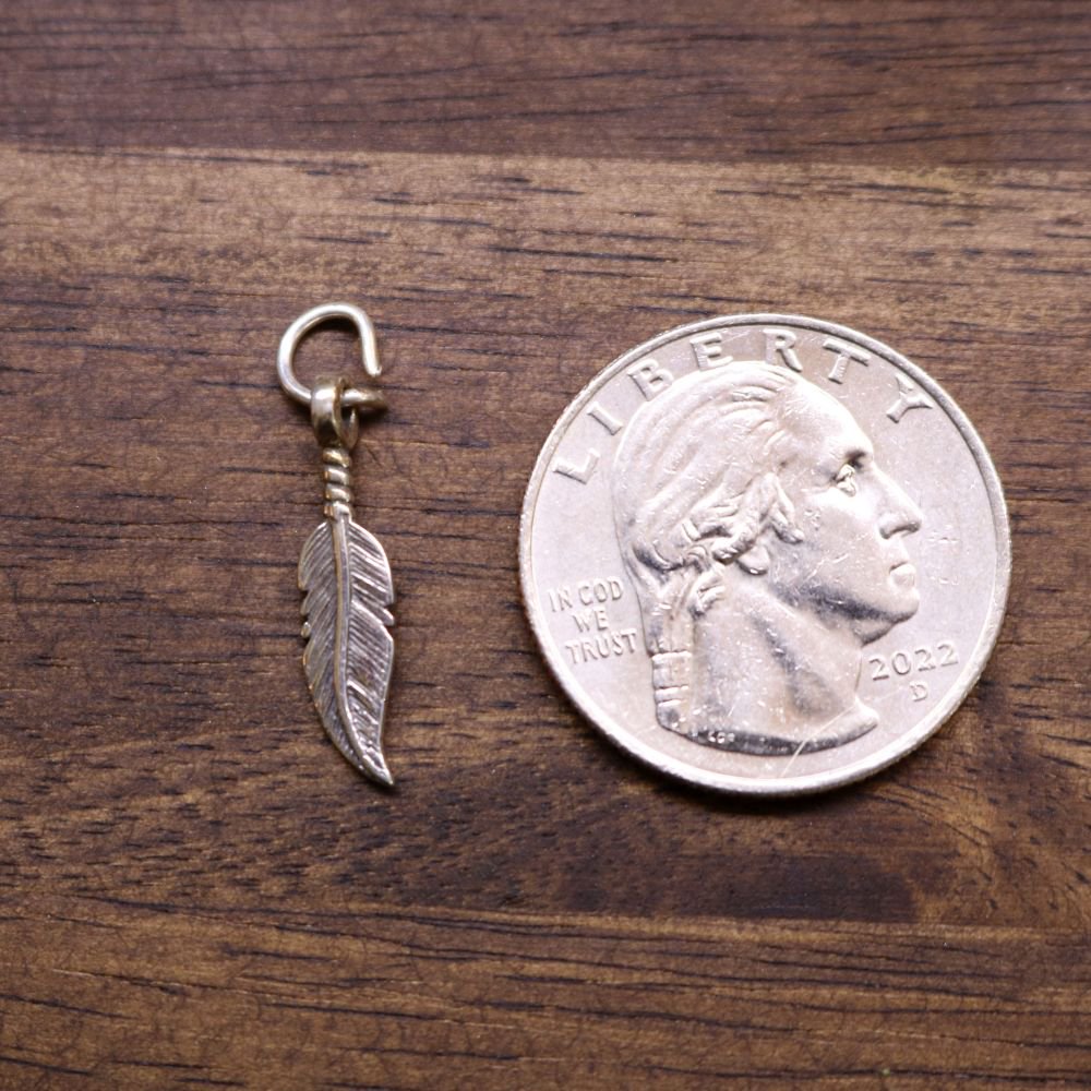 a coin and a feather pendant