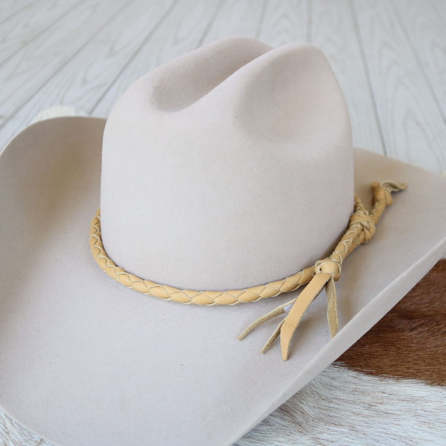 Camel Single Braided Leather Hat Band