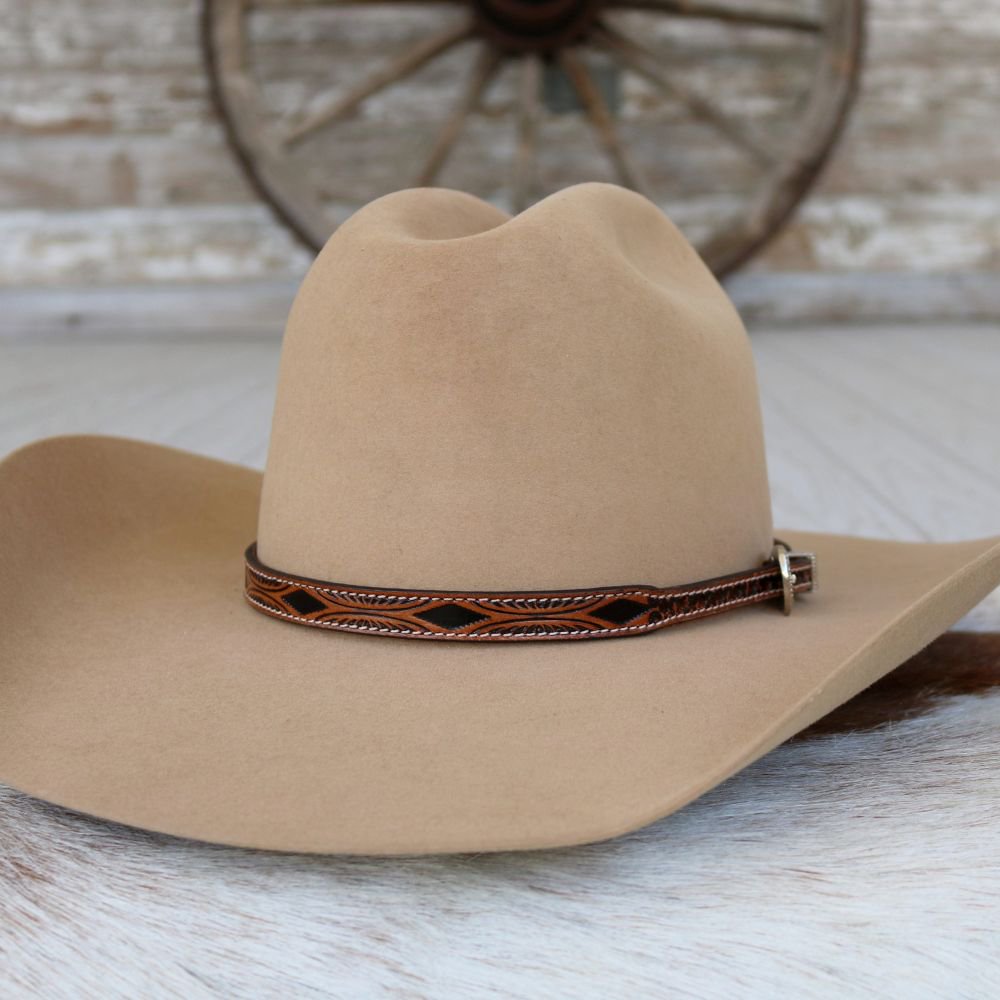 a brown hat on a white surface