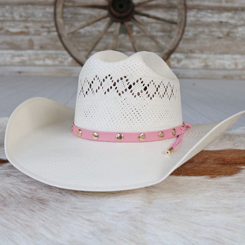 Pink Studded Goat Leather Hat Band