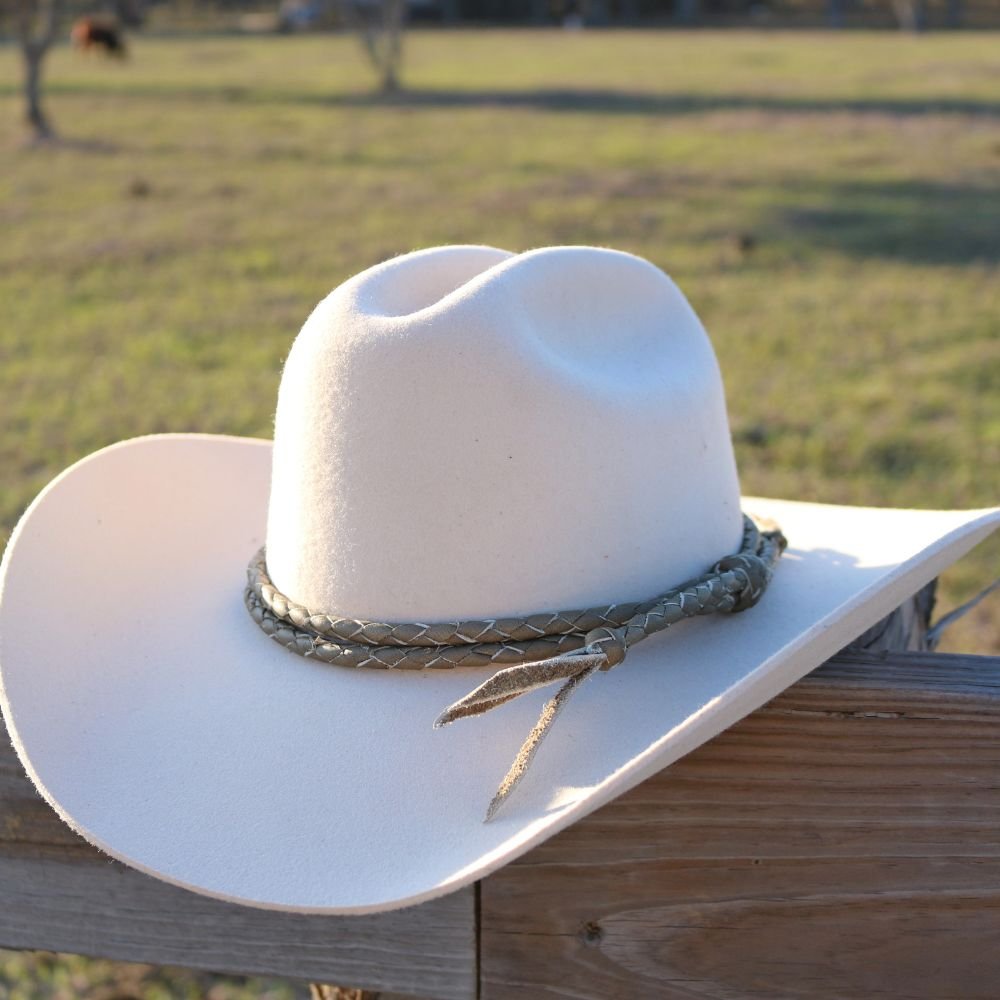 Olive Green Braided Leather Hat Band