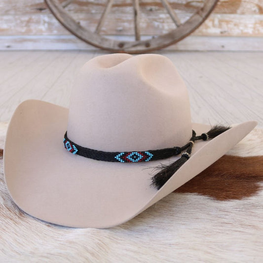 Horsehair Beaded Hat Band - Blue Roan