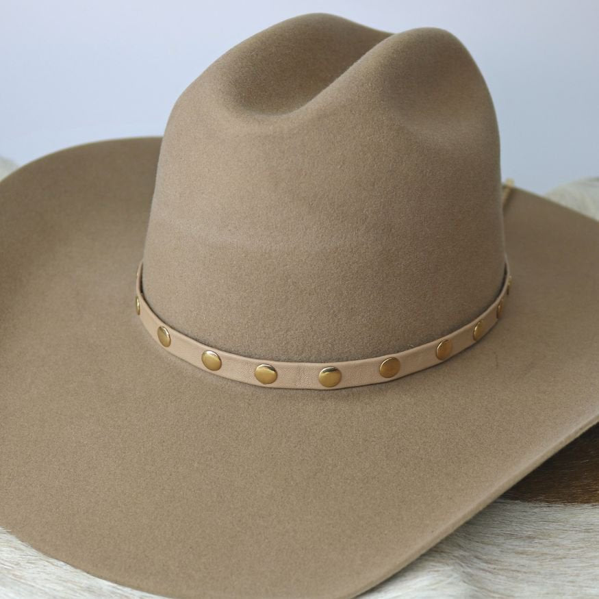 Taupe Studded Goat Leather Hat Band