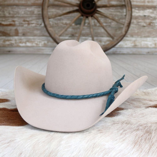 Teal Single Braided Leather Hat Band