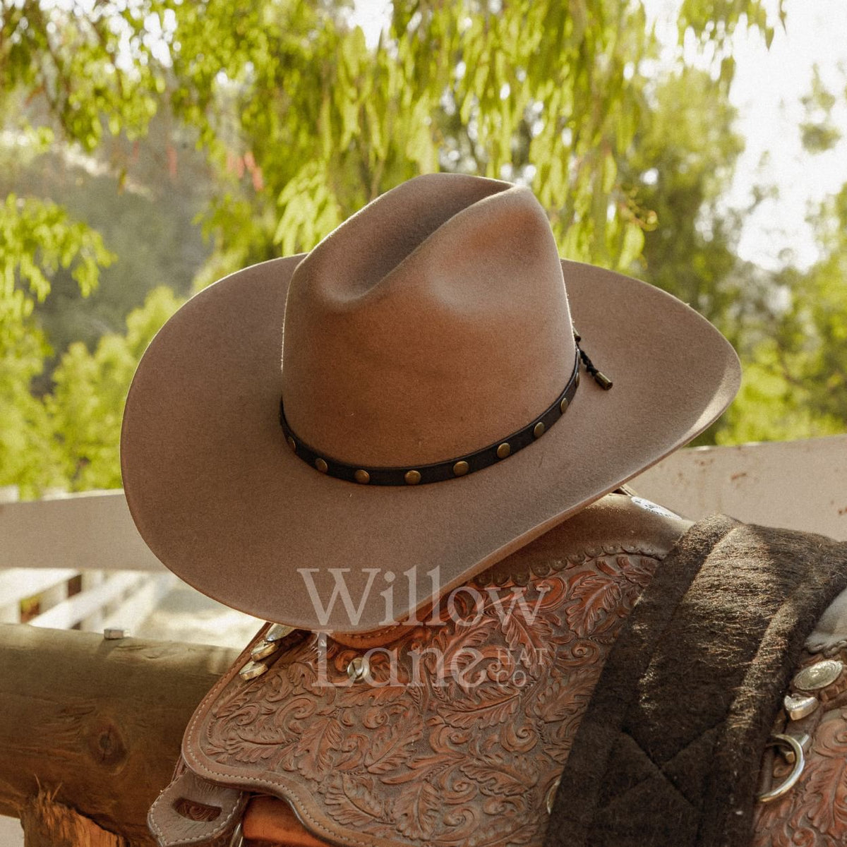 Black Studded Goat Leather Hat Band