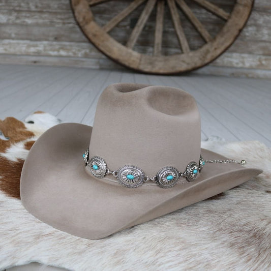 Silver Concho Hat Band Turquoise Stone - Strider