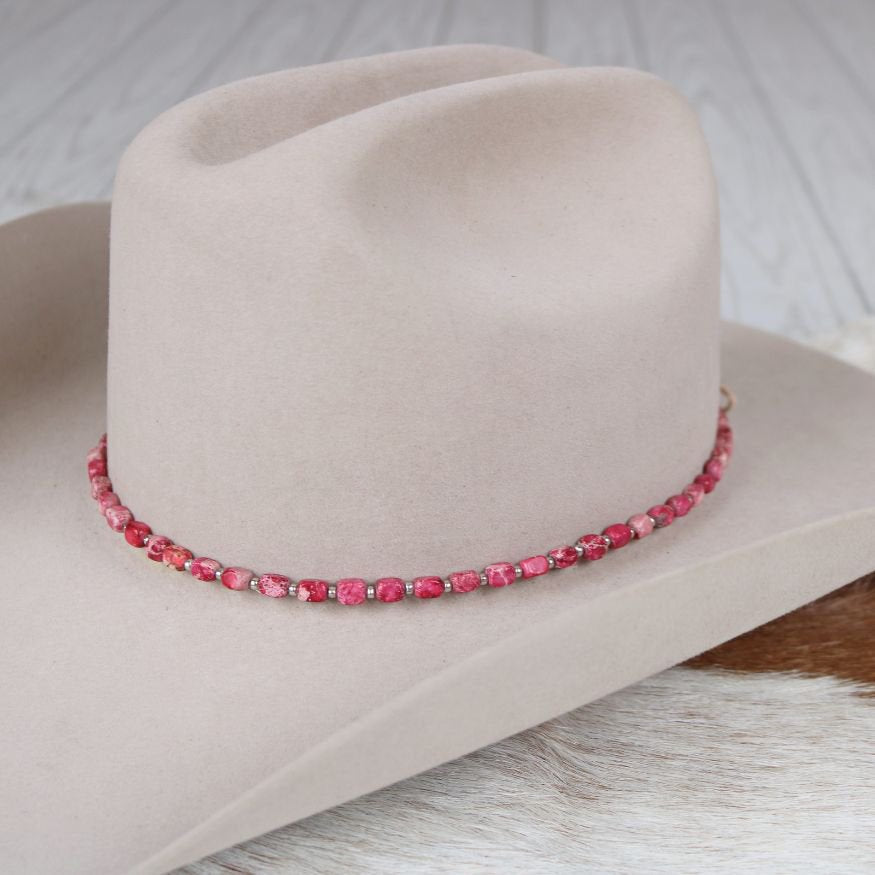 Chunky Pink Rose Stone Hat Band - Blush