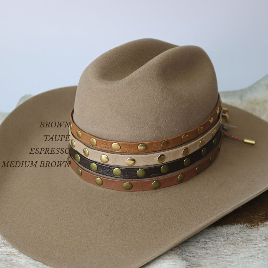 Espresso Studded Goat Leather Hat Band