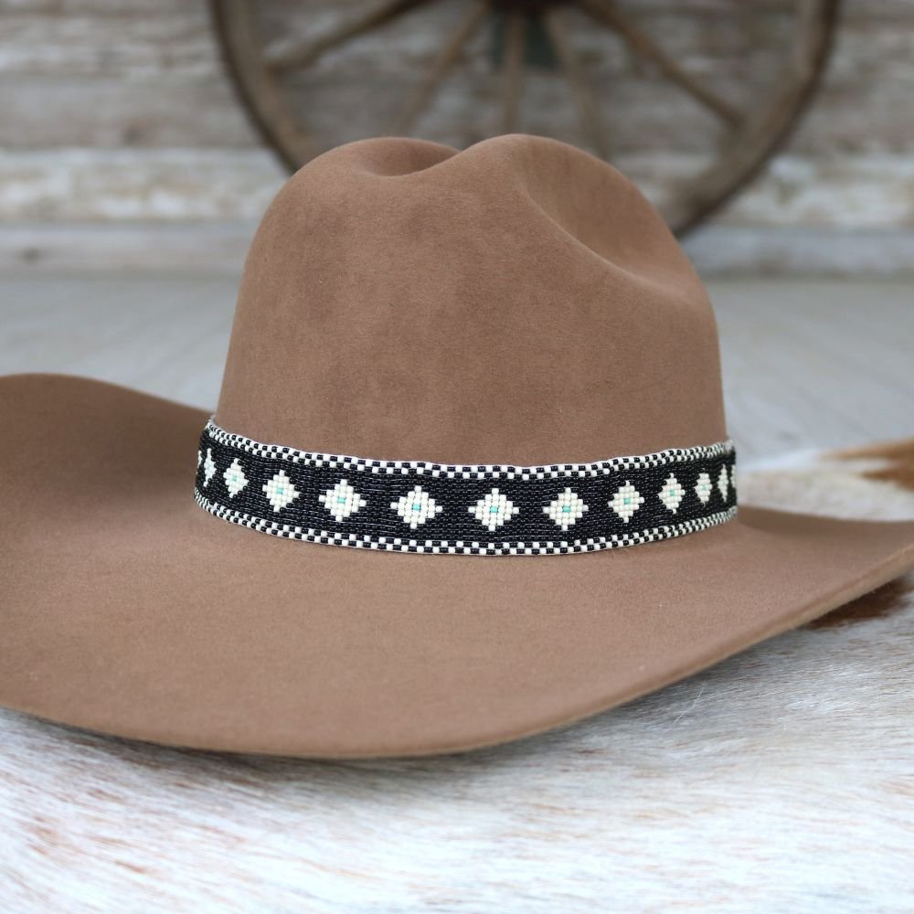 Western Beaded Hat Band – The Daisy (Black)