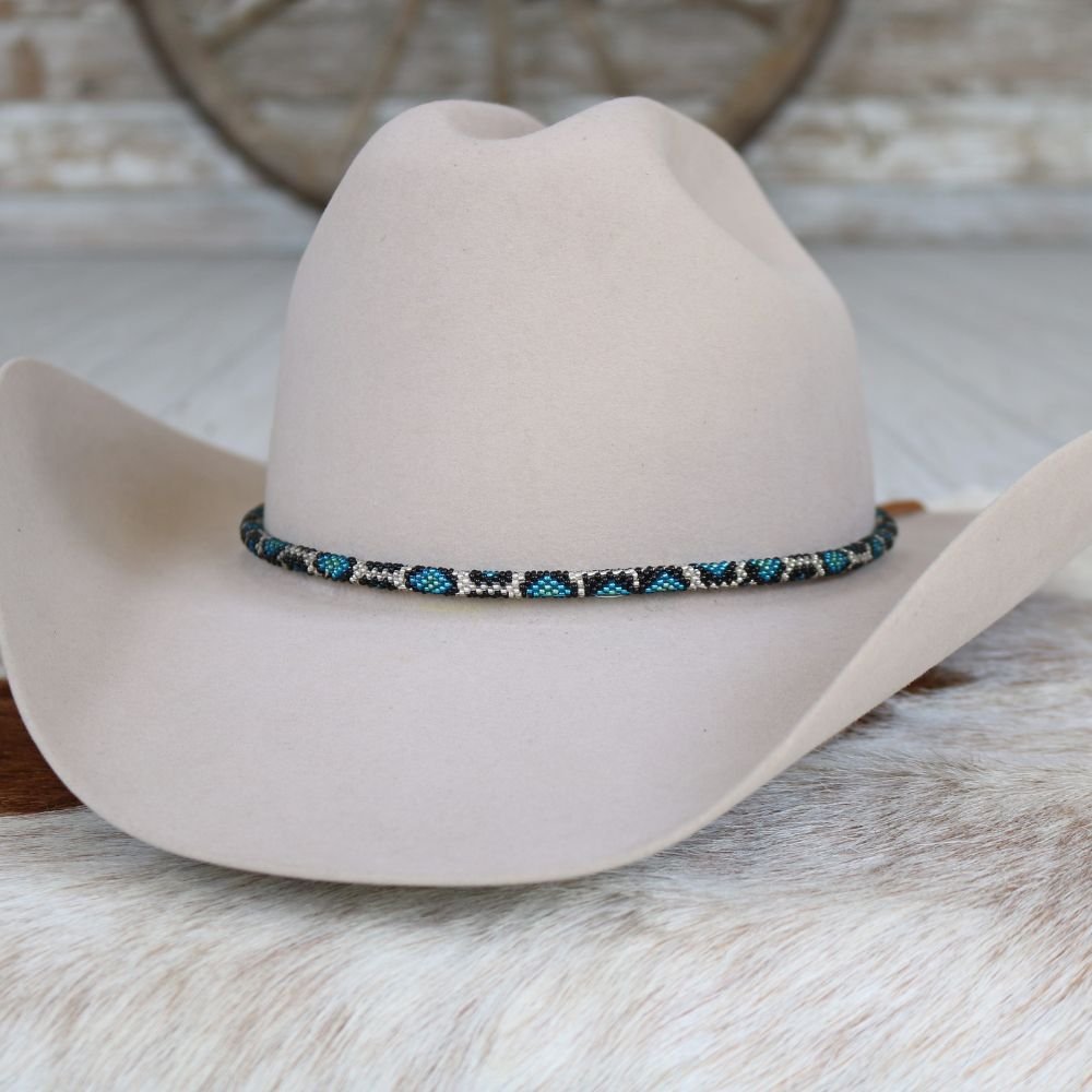 Round Blue Snake Print Beaded Hat Band