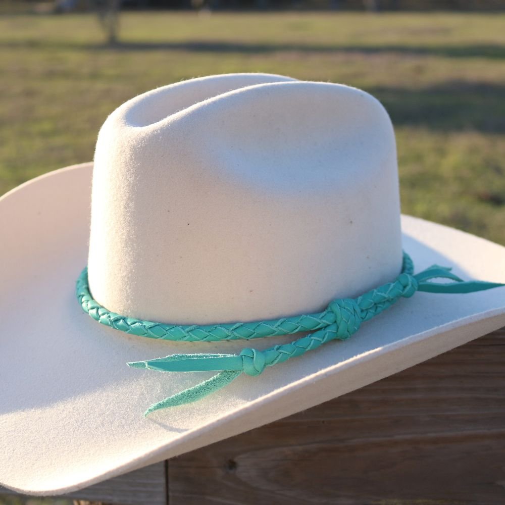 Turquoise Braided Leather Hat Band