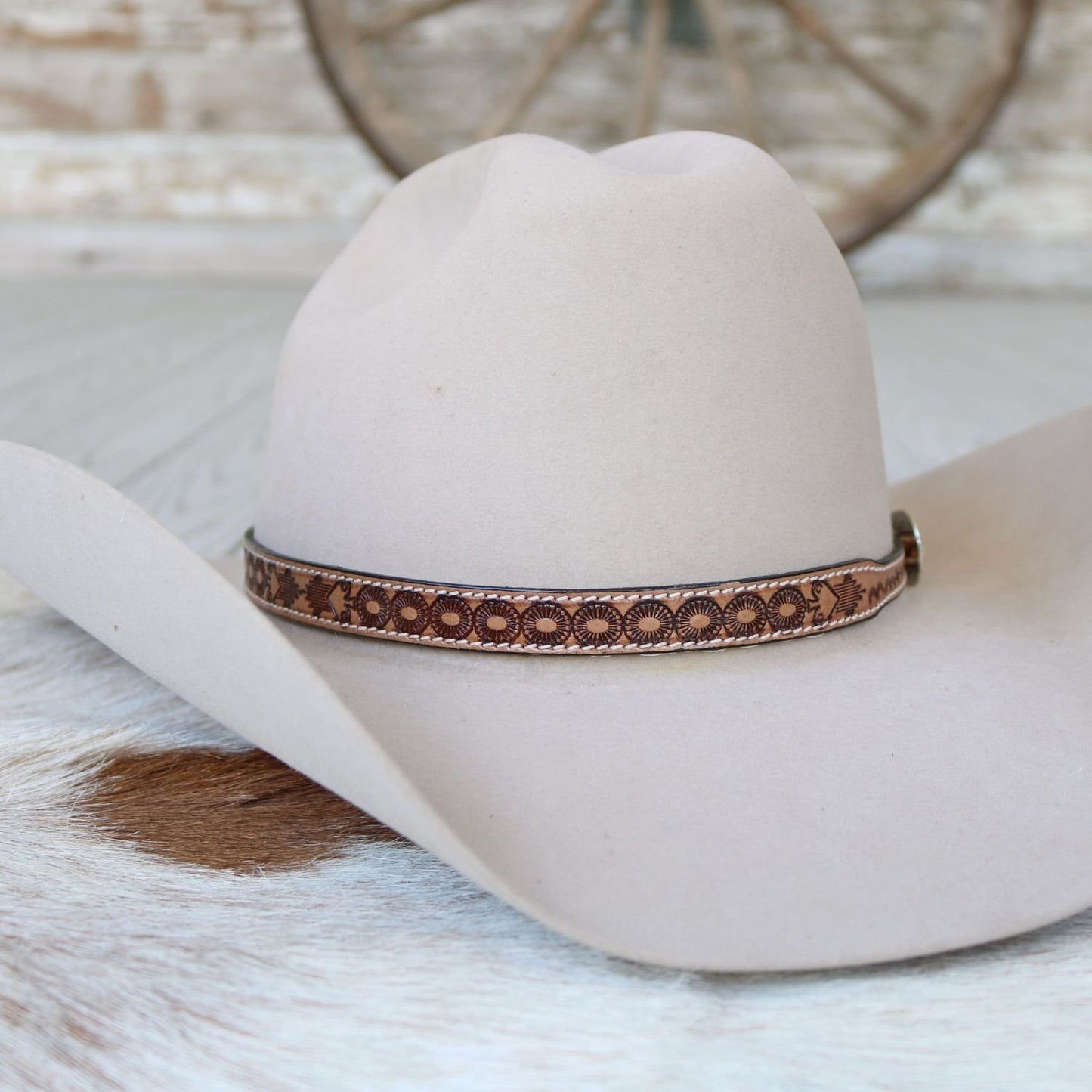 Brown Tooled Leather Hat Band - Jones